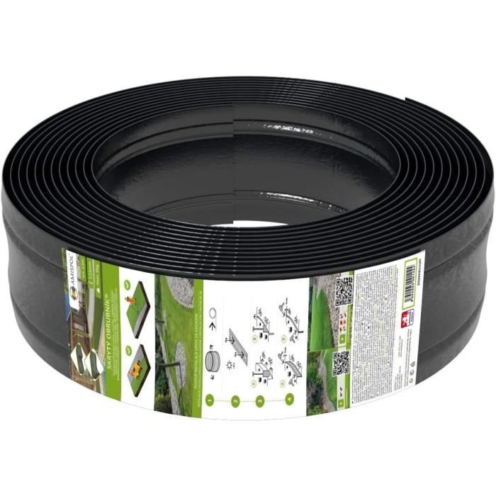 Bordure Jardin Flexible 12m Noire - 7.8cm, Matériau Recyclé, Ancres Incluses