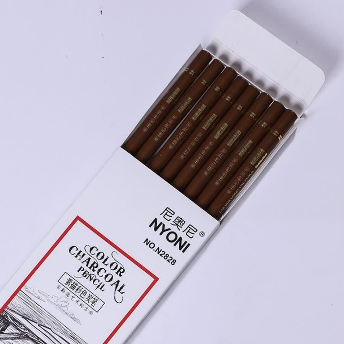 Kit de dessin,NYONICrayon à charbon incassable N2828,blanc,noir,marron,suntan,fournitures d'art