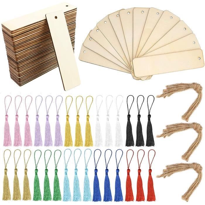 Set De 30 Marcapáginas De Madera En Blanco + 30 Borlas - Para Pintar Y Personalizar, Manualidades DIY