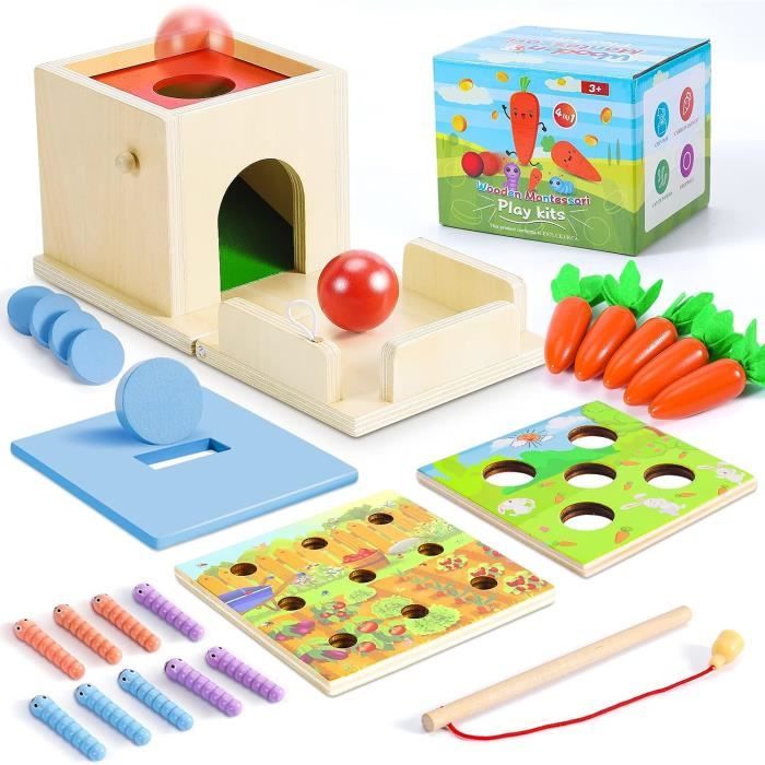 Jeux Montessori Bois, Jouet de Chute de Balle, Récolte de Carottes, Ver  Attrape, Boîte à Pièces