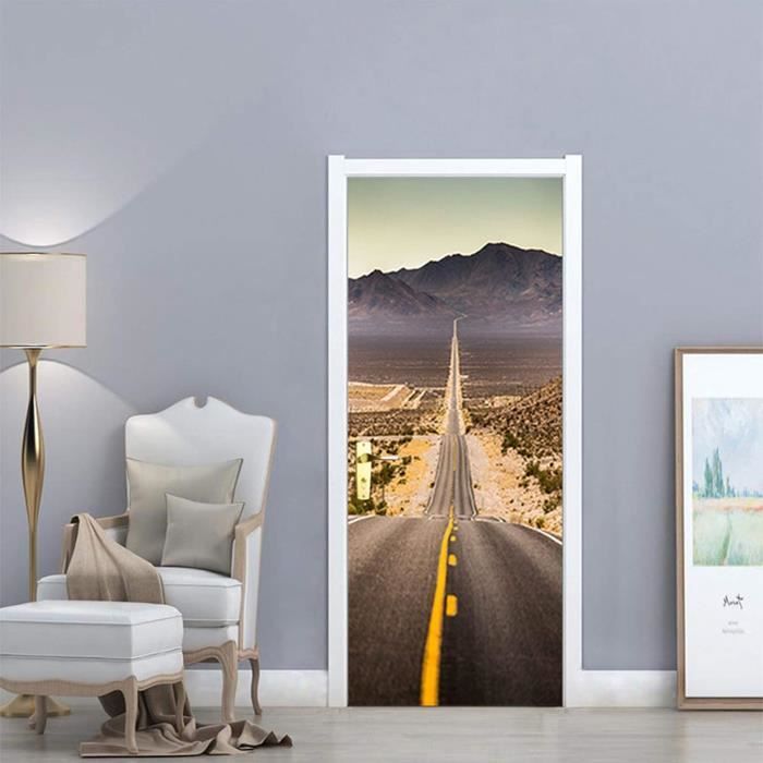 Sticker Porte Trompe L'Oeil 3D 77 X 200 Cm Porte Papier Peint Mural Auto-Adhésif Imperméable Amovible Autocollant Salon Chambre Cuisine Salle De Bain Placard Toilette Paysage De Forêt De Bambous Vert