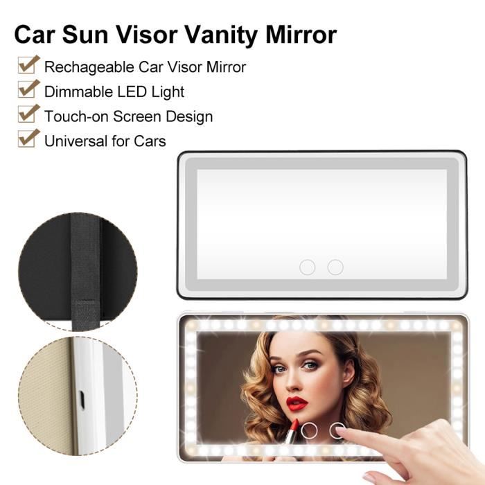 Miroir pare-soleil avec éclairage-Miroir de courtoisie à clipser-3 modes de  luminosité-Universel pour les voitures