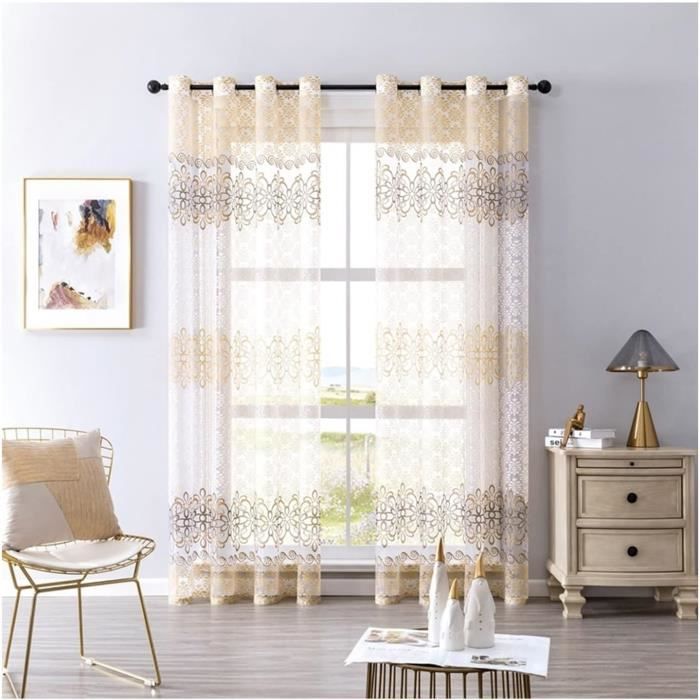 Lot De 2 Rideaux Voilages 100x200 Cm - Tulle Polyester, Jaune Clair, Pour Salon Chambre, Sans Perçage