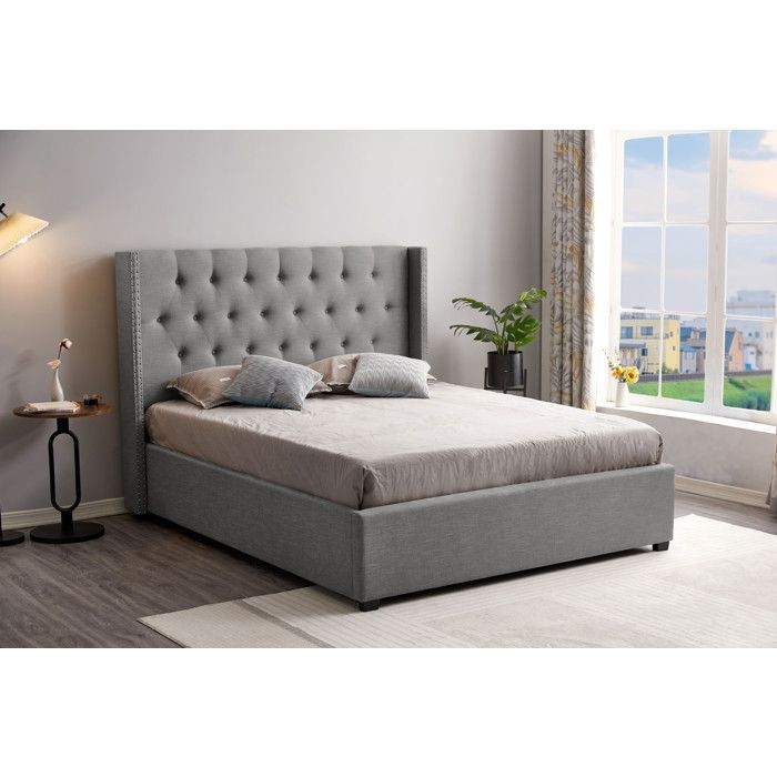 Lit Katia - Élégance et Solidité (Taille: 140 X 190 CM - Couleur: Gris Clair)