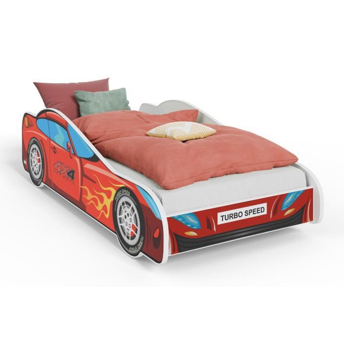 Lit simple enfant 4x4 160 avec matelas - 1001JOUETS - Rouge - MDF