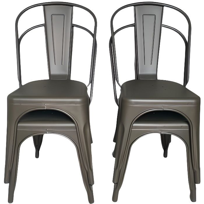 MA NOUVELLE DECO Lot de 4x Chaises Industrielle Métal bronze Bistrot Tolix Salle à manger Cuisine Restaurant Style Industriel