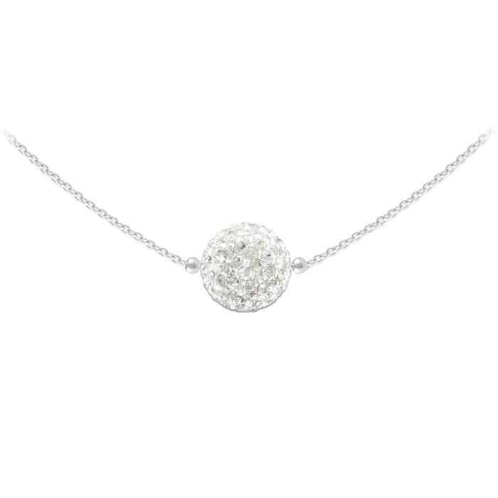 Collier Ras de Cou Argent 925 Rhodie Disco Ball 10mm Swarovski Element - Crystal