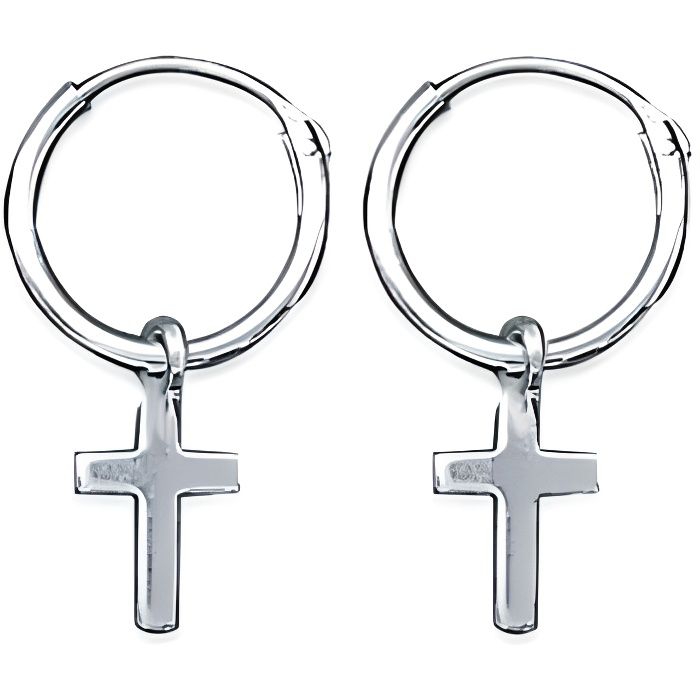 Boucle doreille creole femme avec croix 12 mm boucle doreille creole homme boucle doreille argent boucle doreille argent femme