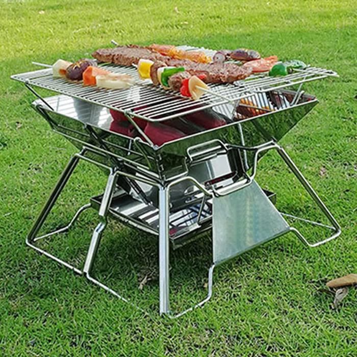 Poêle De Camp Pliant Simpletul En Inox 304 – Petit Barbecue à Bois Avec Grille