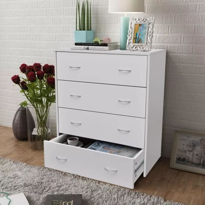 Buffet Buffet Armoire Latérale Meuble de Rangement Armoire de Rangement Intérieur Buffet avec 4 tiroirs 60 x 305 x 71 cm Blan[1514]