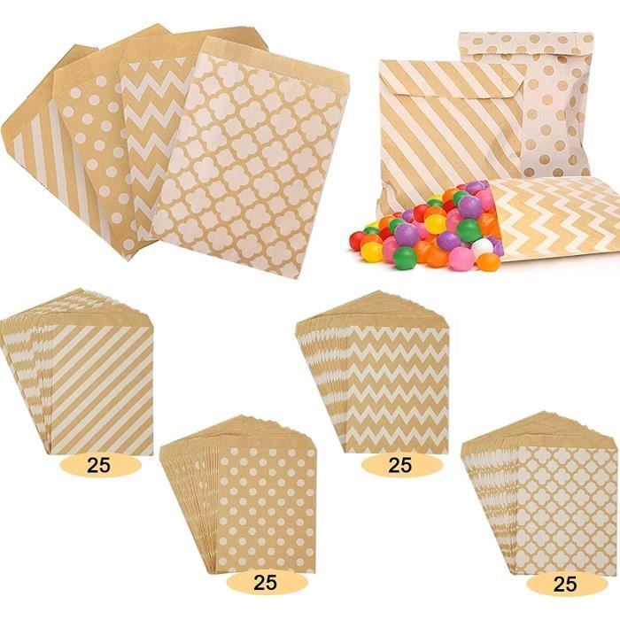 100 Pcs Bonbon Sachets Papier, Sac Papier Kraft Alimentaire13x18cm
