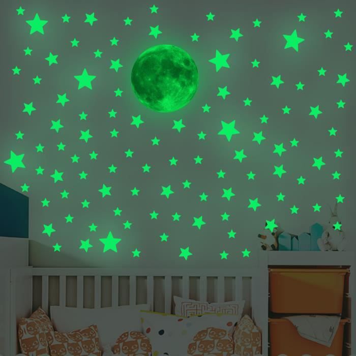 100 Mural Brille dans L'Obscurité Lune Étoiles Stickers Bébé Enfants Nurserie 
