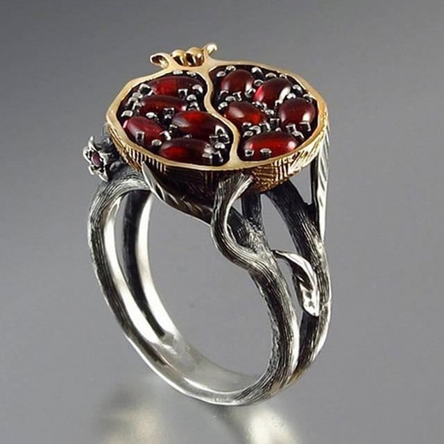 Bague Vintage couleur argent pour femmes pierre de grenat arbre de vigne Boho bijoux d ring 8 Achat Vente bracelet gourmette Bague Vintage couleur argent p Femme Argente Grenat Cd