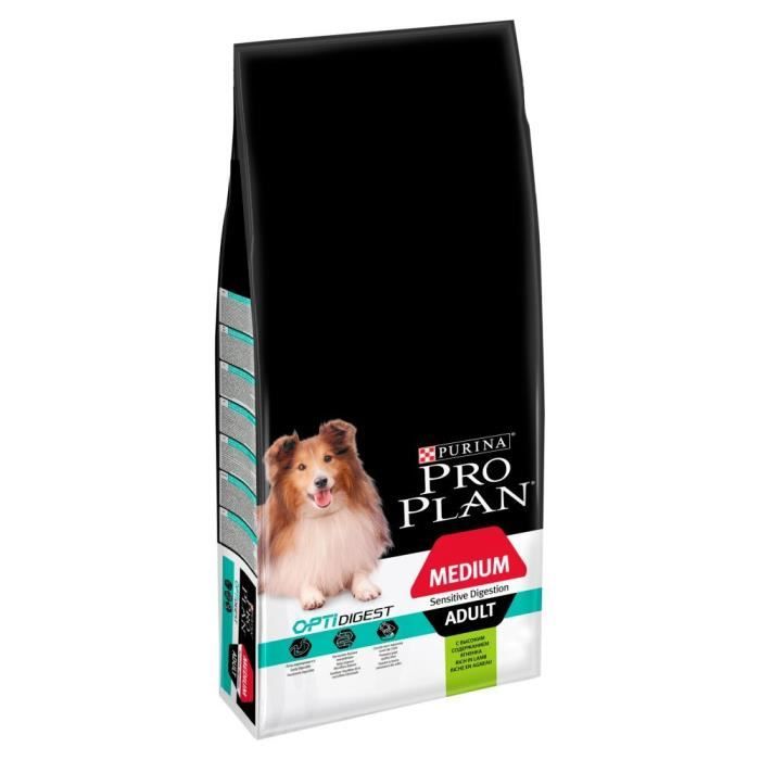 Pro Plan Chien PRO PLAN Medium Adult Sensitive Digestion avec OPTIDIGEST Riche en Agneau - 14 KG - Croquettes pour