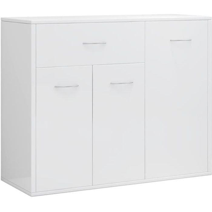 Buffet Commode Meuble de rangement - Bahut bas Blanc brillant 88x30x70 cm Aggloméré