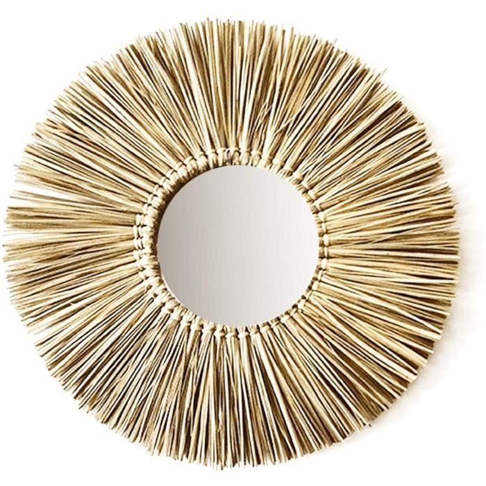 Miroir Mural Rond En Rotin Tressé à La Main - Style Pastoral Et Naturel - Pour Déco Ou Maquillage - 9