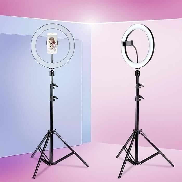 26cm Studio Live Led Ring Light + Support de téléphone antidérapant + Kit de trépied pliable 120cm pour téléphone Selfie Light Beaut