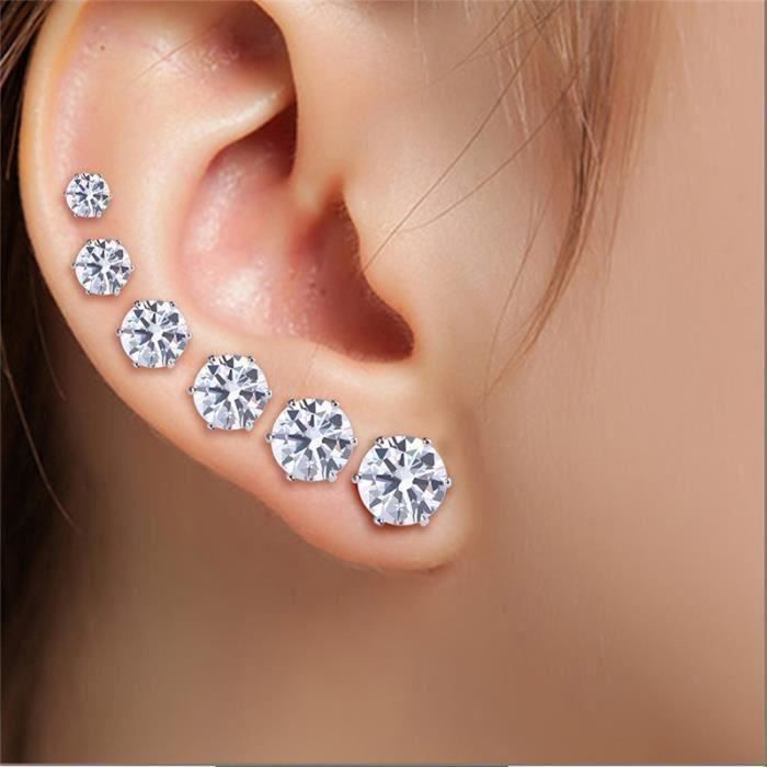 Argent sterling Zircone cubique Lot de 5 rond 2 mm Clous d/'oreilles