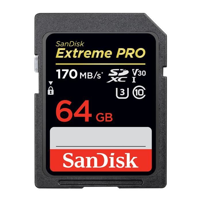 Carte mémoire SanDisk Extreme Pro Carte SD SDHC - SDXC - 256 Go Class10 C10  U3 V30 UHS-I Carte noir 64G - Cdiscount Appareil Photo