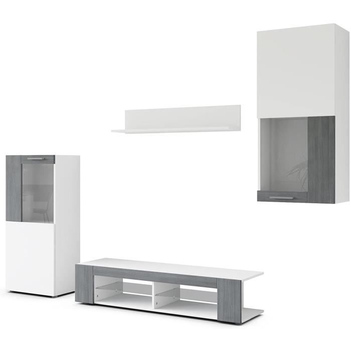 Meuble-paroi Taurito Blanc Mat / Avola-Anthracite - 320 X 182 X 39 Cm - Meuble Salon Moderne Avec Rangements - 5