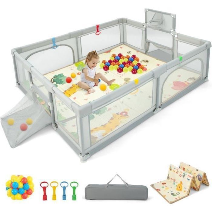 Parc Bébé 200x200cm OUUTMEE - Intérieur/extérieur, Antidérapant, Porte Zippée, Hauteur 66cm