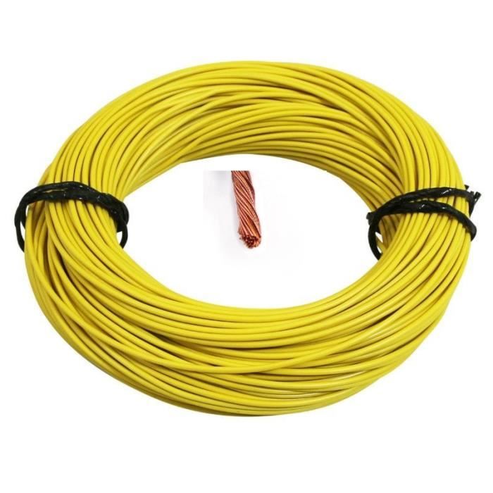 Fil électrique jaune au mètre 0,75 mm² câble faisceau cuivre multibrin voiture moto scooter quad camion remorque Livré en un seul ro