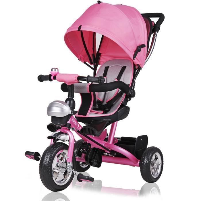 Tricycle évolutif enfant rose 10 à 36 mois avec panier Pousette Vélo Canne directionnelle