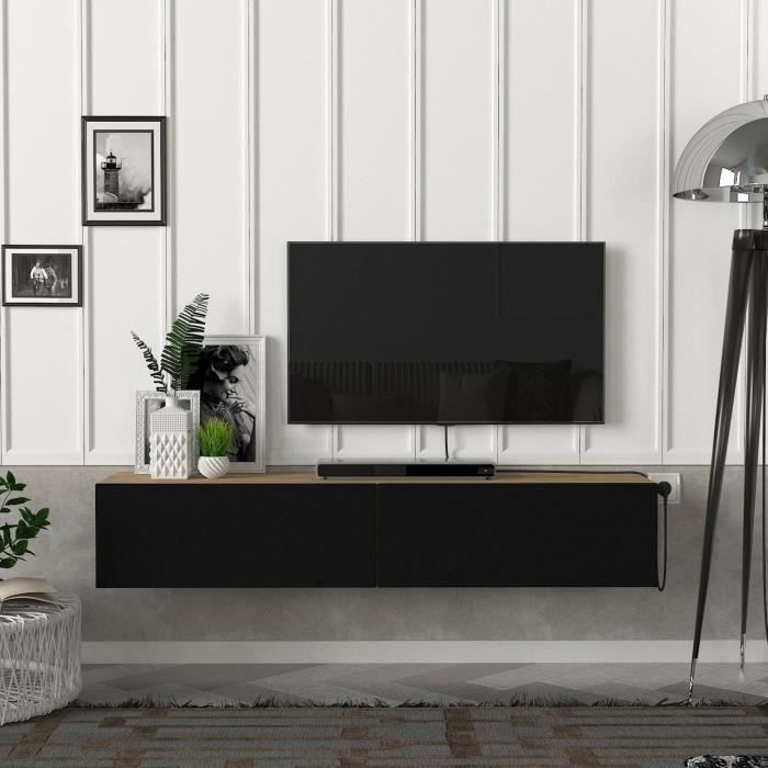 Meuble TV Toivakka 135 x 31 x 25 cm effet chêne et noir