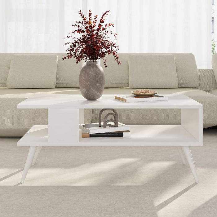 Table basse Lycksele avec espace de rangement 40 x 90 x 45 cm blanc [en.casa]