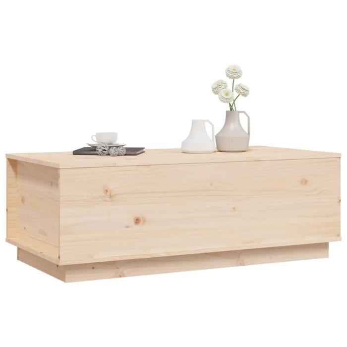 Table basse - ESTINK - 100x50x35 cm - Bois massif de pin - Design relevable - Grand espace de rangement