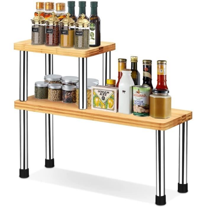 Étagère à Épices Antidérapant et Multifonctionnel pour Cuisine Rectangle Salon Salle de Bain GOPLUS Étagère de Rangement à 2 Niveaux en Bambou et Acier Inoxydable Étagère à Épices Antidérapant et Multifonctionnel pour Cuisine Rectangle Salon Salle de Bain GOPLUS Étagère de Rangement à 2 Niveaux en Bambou et Acier Inoxydable