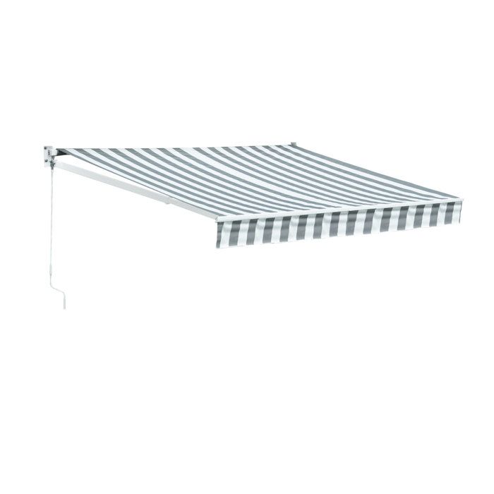Store banne SAULE 25 × 2m - Toile rayée blanche/grise et structure blanche