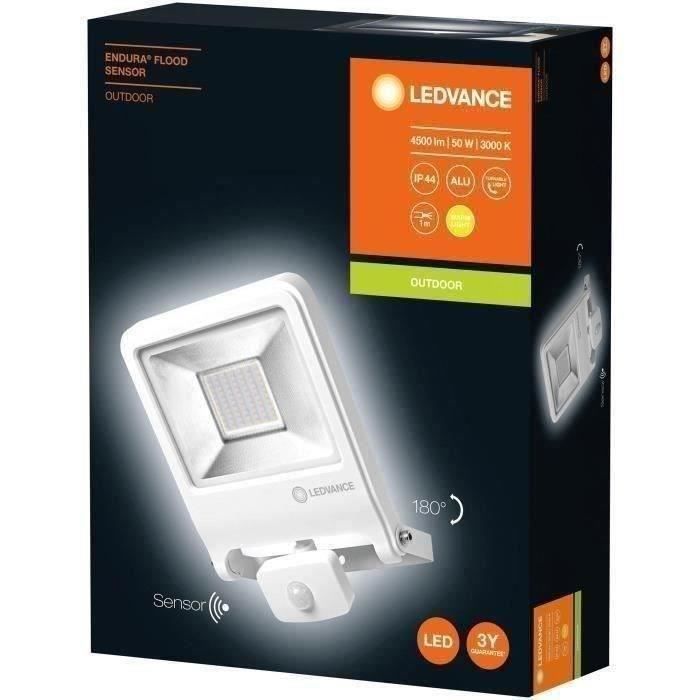 Projecteur LED extérieur - LEDVANCE - Endura Flood 50W - Blanc - Détecteur de mouvement - Aluminium