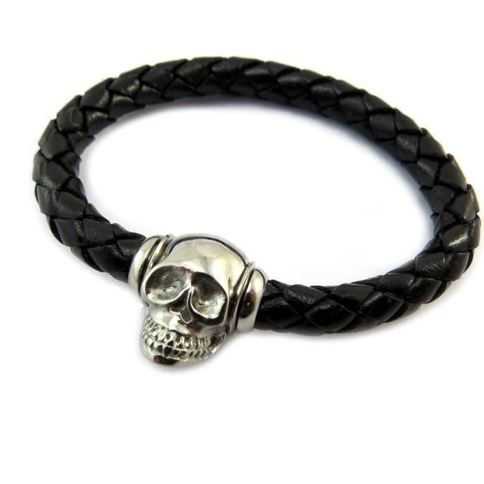Bracelet Cuir Homme Étoile De David / Croix Templiers / Crâne - Acier Inoxydable Fermoir Magnétique - Cadeau Protection