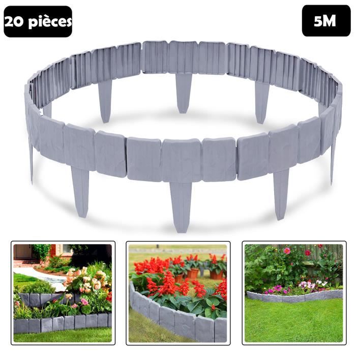 Bordure De Pelouse Pierre Effet Bordure De Parterre Bordure De Pelouse Pp Plastique Pour Jardin Prairie Lxh 25x23cm 20 Pieces 5m Gris 91412836