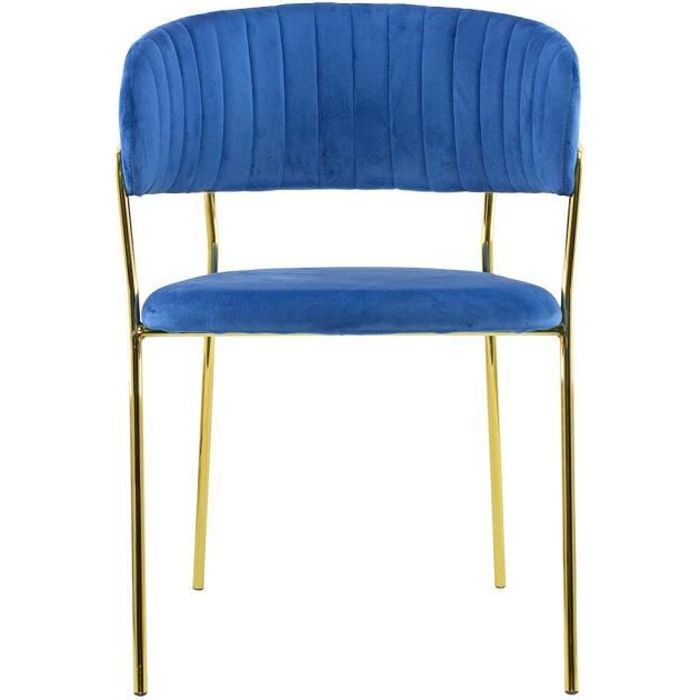 Chaise salle à manger ronde en velours bleu foncé DAFNE structure dorée chaude et très douce au toucher parfaite pour votre salon.