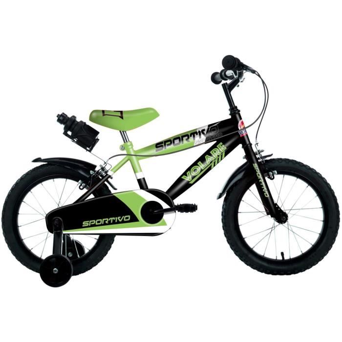 Vélo Enfant Garçon Sportivo 14 Pouces Freins sur Le Guidon Roues de Stabilisation Vert