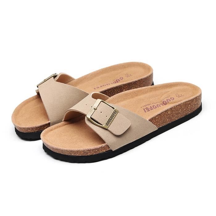 Sandales Pantoufles en liège DAMILY® pour femme - Beige