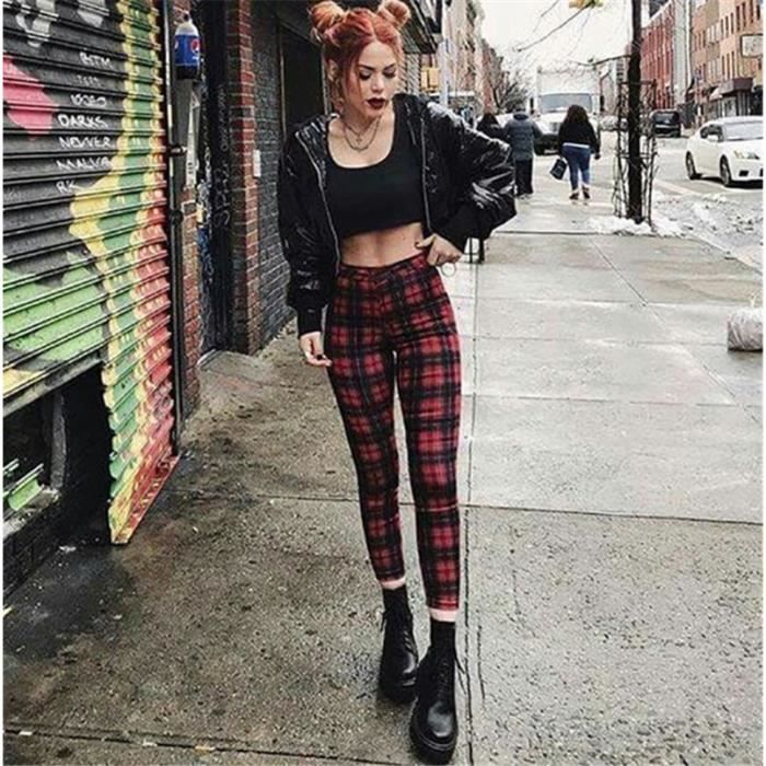 Pantalon taille haute carreaux hotsell