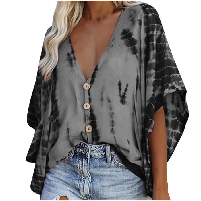 Chemisier Blouse Liquette T-Shirt Femme Décontracté En Mousseline De Soie À  Col V Et Manches Chauve-Souris JPO gris Gris - Cdiscount Prêt-à-Porter