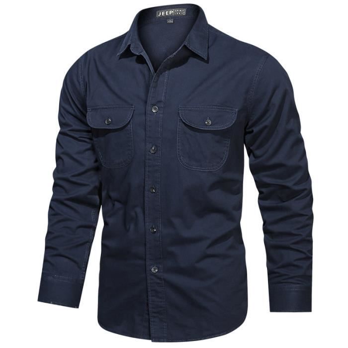 Chemise Homme en Coton Manches Longues Chemise Militaire Avec