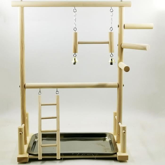 OMABETA aire de jeux pour oiseaux en bois Support de jeu pour perroquets aire de jeux en bois à Double couche animalerie jouet