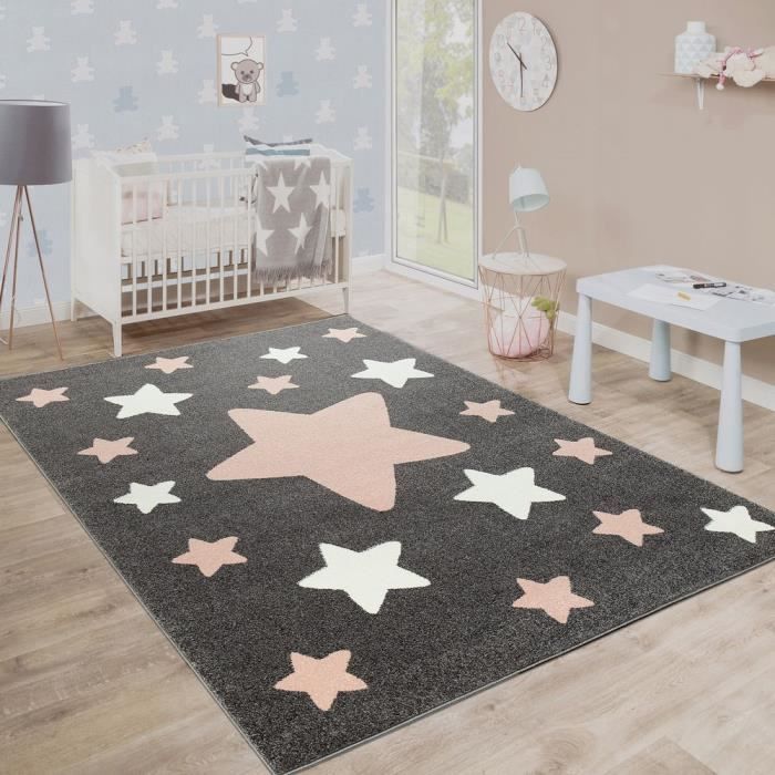 Paco Home Tapis pour Enfants, Tapis De Jeux Planètes Et Étoiles, Chambre  d'enfant Gris, Dimension:Ø 120 cm Rond