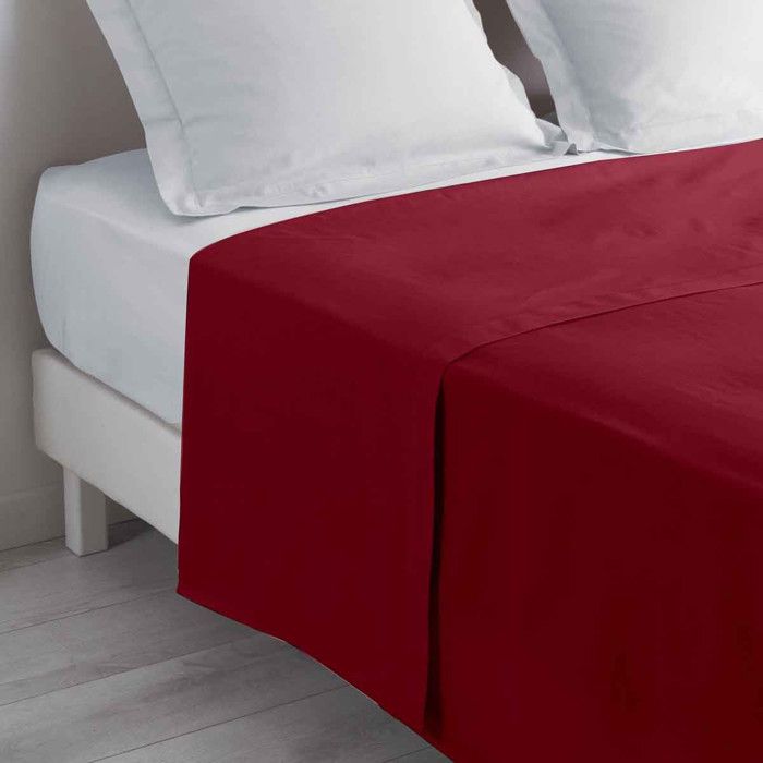 Drap Plat en Coton Biolina 180x290cm Bordeaux