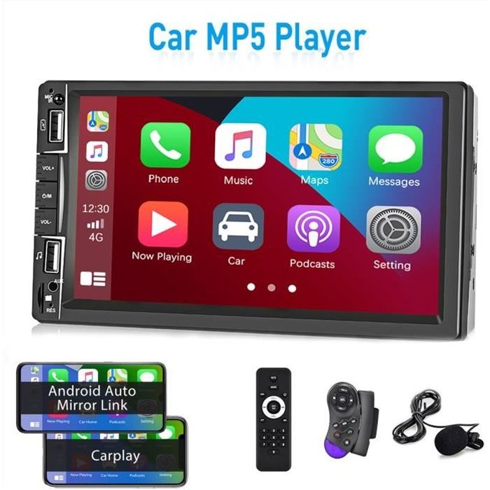 Podofo 2 Din 7'' Car Stereo with Apple Carplay Touch Screen Car MP5 Player Android Auto Car Radio Bluetooth Rear View Camera