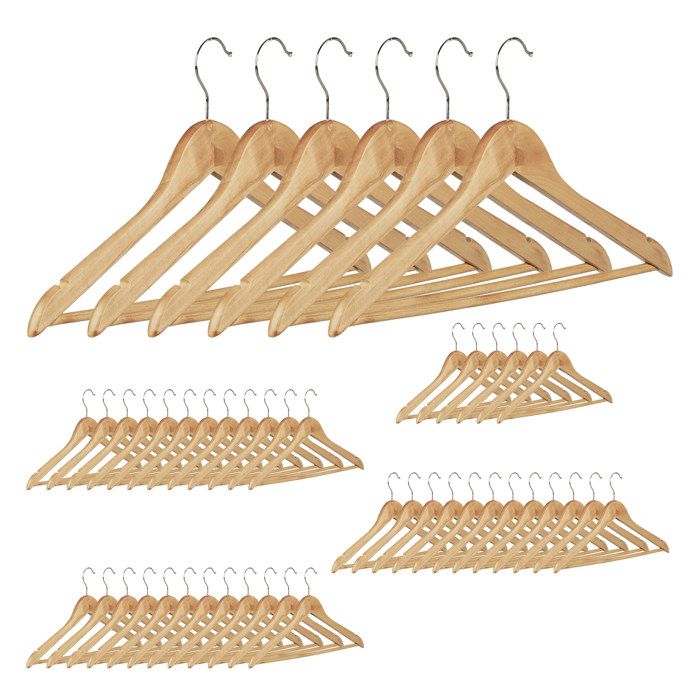 Relaxdays Cintre en bois set de 48 pantalon robe jupe chemise crochet pivotant 360°Hxl: 22 5 x 44 5 cm nature