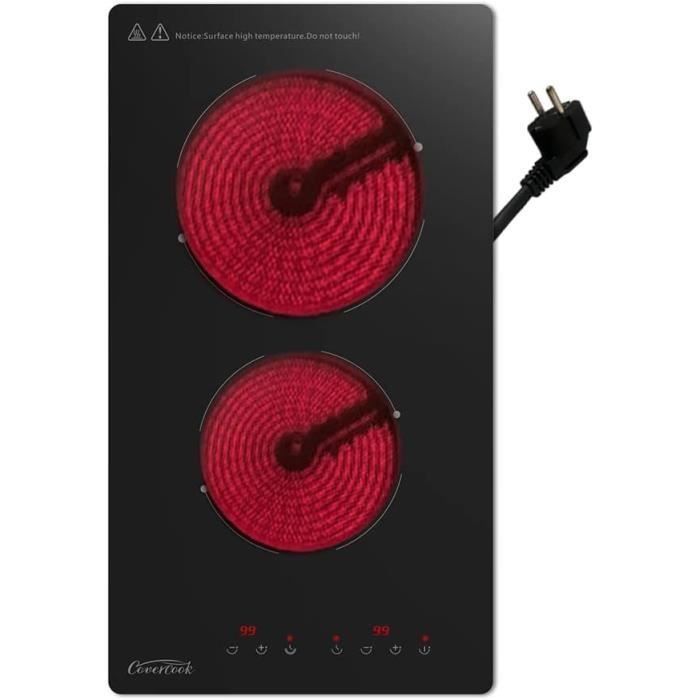 Plaque De Cuisson Électrique Vitroceramique Schneider Domino SDV30S - 3000W, 2 Foyers, Compacte
