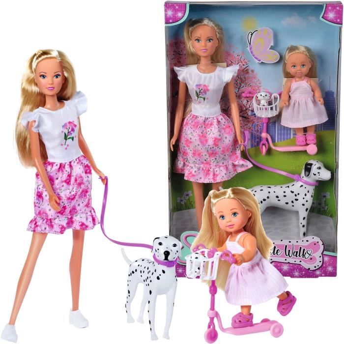 Steffi Love poupée dalmatien + Evi Love - 2 poupées 29 et 12 cm - 2 Figurines Dalmatien - Trotinette Evi - Dès 3 ans