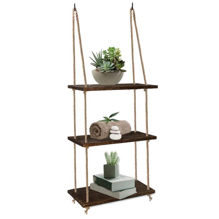Hanging Shelves for Wall, 3 Tier Antique Wood Floating Hanging Shelf Cdiscount Maison