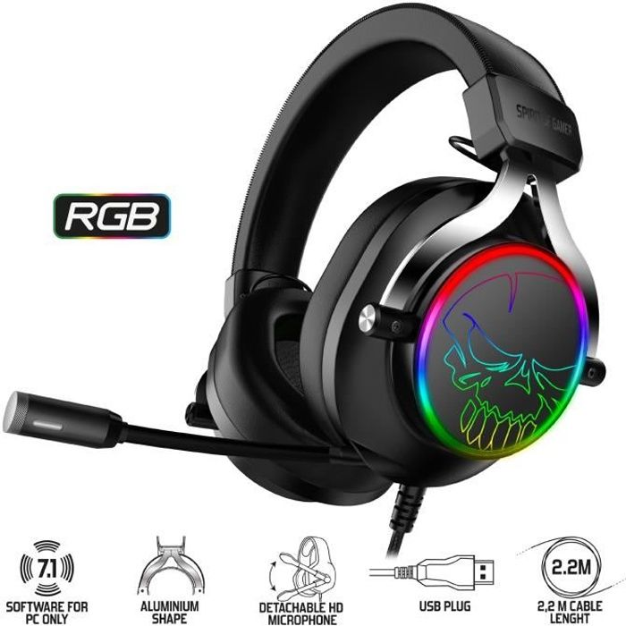 SPIRIT OF GAMER – XPERT H600 - Casque Gaming USB PC Son 7.1 Virtual Surround - LED RGB - Compatible Multiplateformes dont PS5